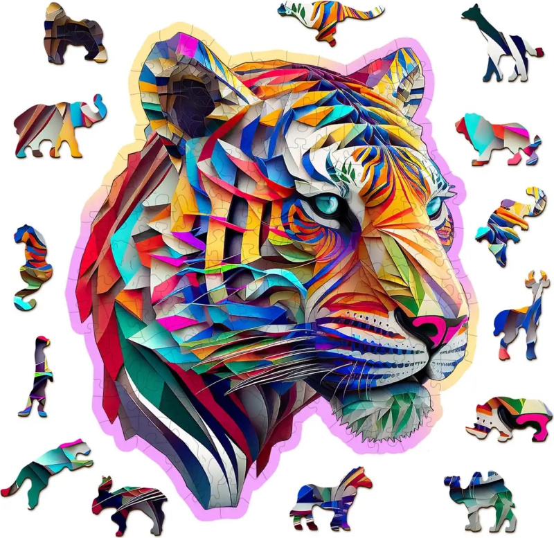 Barevný tygr, dřevěné - puzzle z kategorie Zvířata