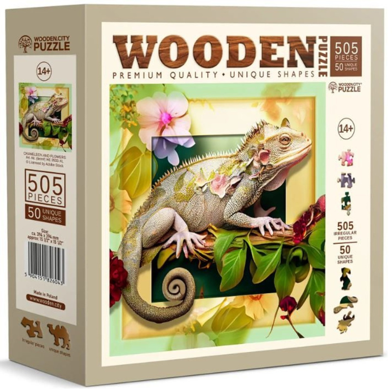WOODEN CITY Dřevěné puzzle Chameleon a květiny 505 dílků