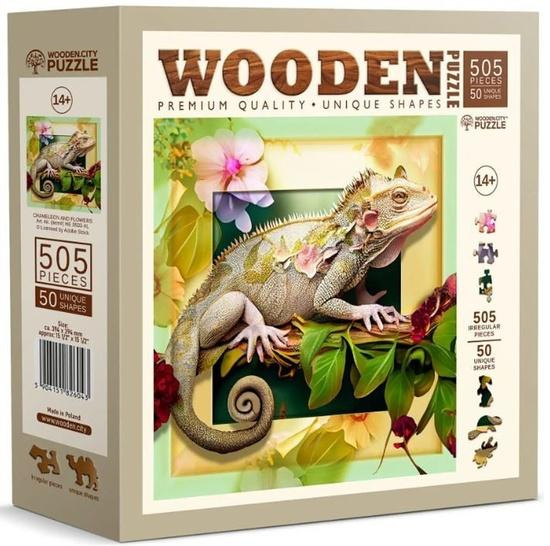 WOODEN CITY Dřevěné puzzle Chameleon a květiny 505 dílků