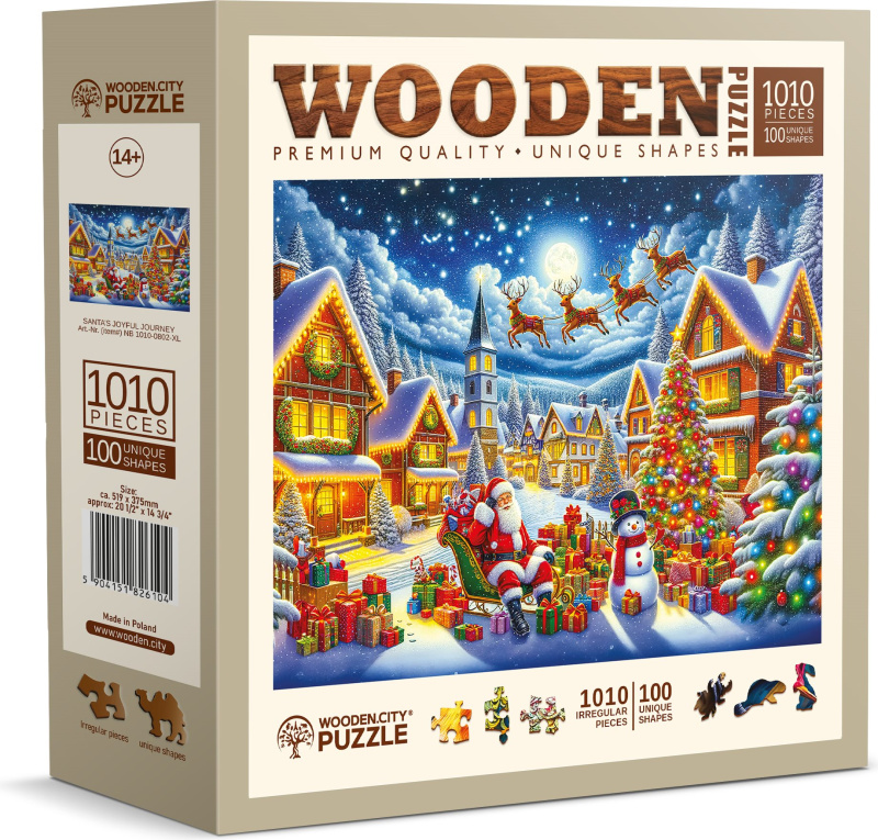 Dřevěné puzzle Santova sváteční cesta