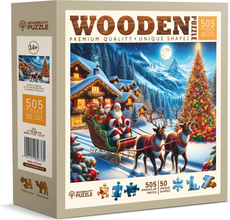 Dřevěné puzzle Santovy sáně 505 dílků