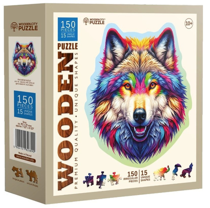 WOODEN CITY Dřevěné puzzle Duhový vlk 150 dílků
