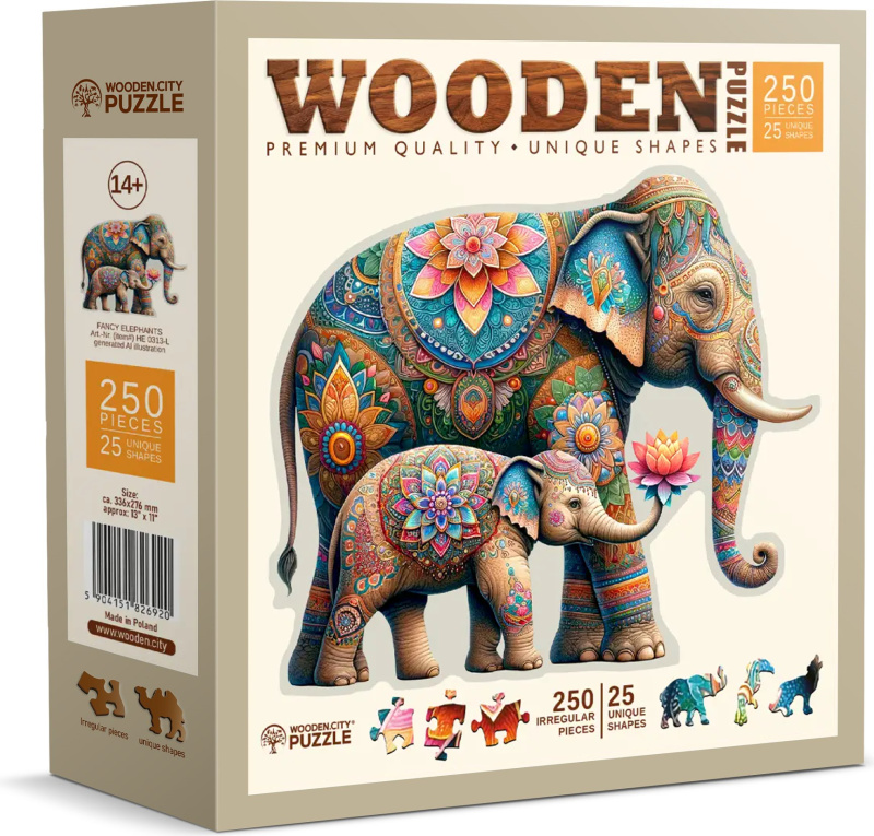 WOODEN CITY Dřevěné puzzle Módní sloni 250 dílků