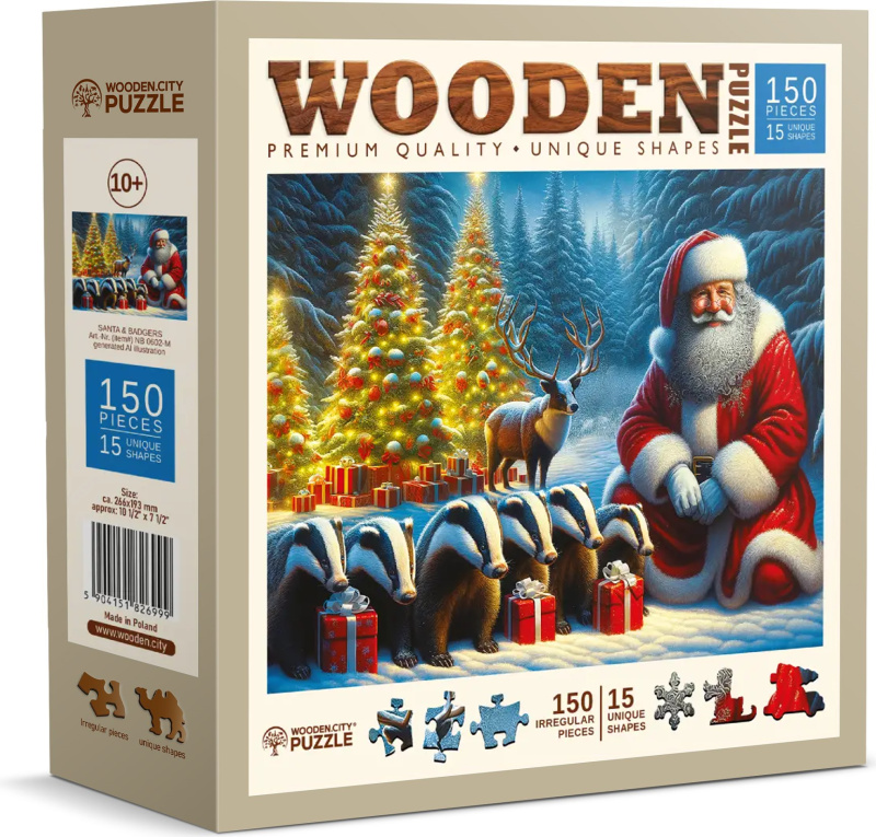 Dřevěné puzzle WOODEN CITY 150 dílků Santa a jezevci
