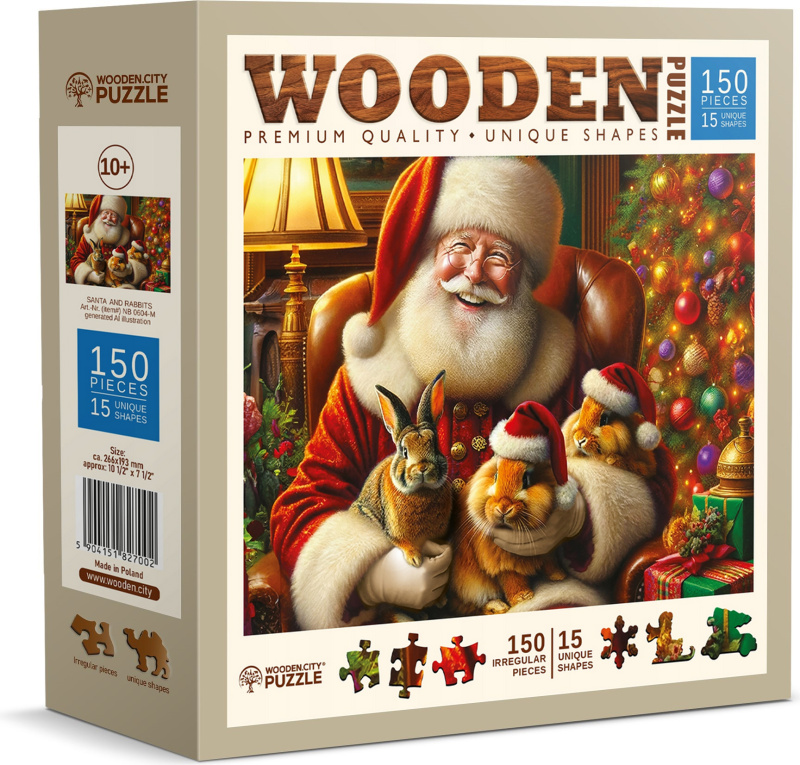 Dřevěné puzzle WOODEN CITY 150 dílků Santa a králíčci