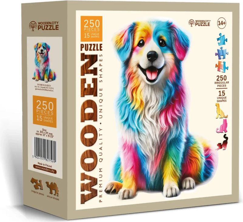 Dřevěné puzzle Duhový Pes 250 dílků