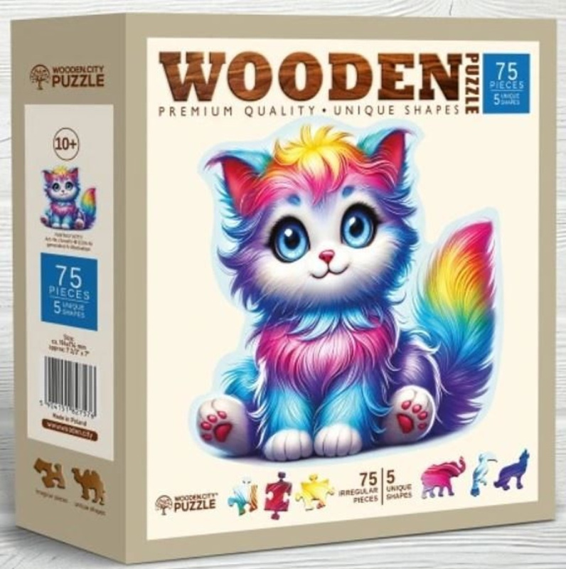 Dřevěné puzzle Barevné kotě