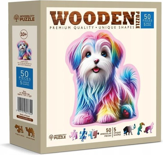 Dřevěné puzzle Veselé štěně 50 dílků