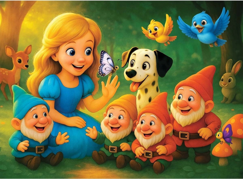 Dřevěné puzzle princezna a trpaslíci 40 dílků WOODEN CITY