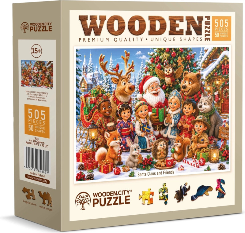 WOODEN CITY dřevěné puzzle Santa Claus s přáteli, 505 dílků