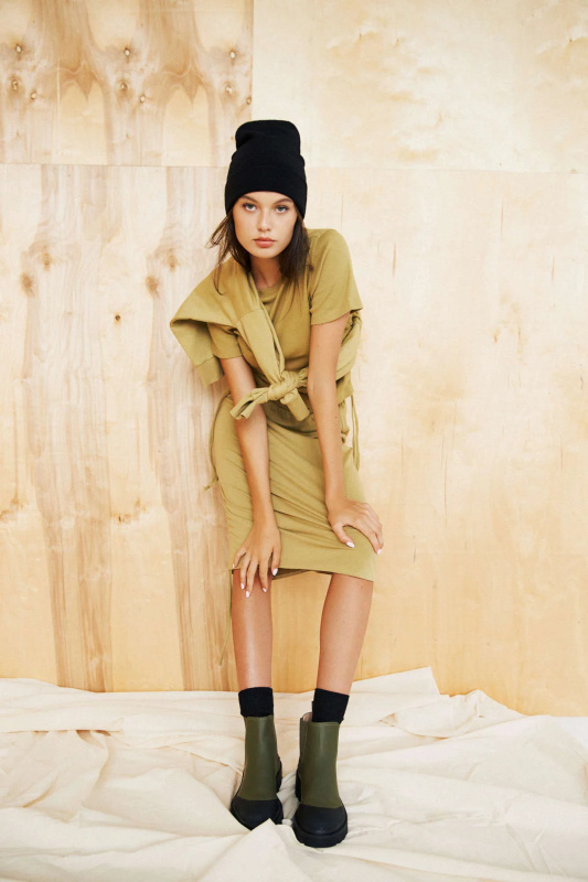 Hladká sukně se stahovací šňůrkou - olivová XS