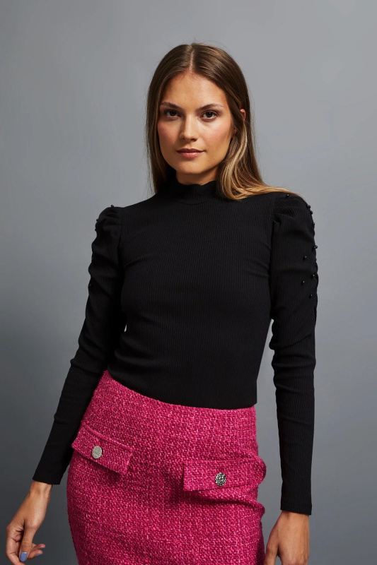 Halenka s nabíranými rukávy - černá S