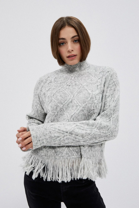 Rolákový svetr s třásněmi M