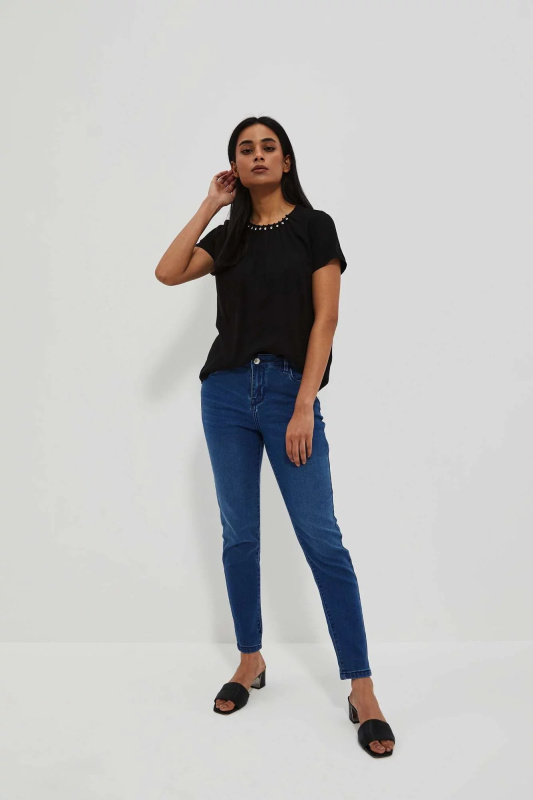 DÁMSKÉ DŽÍNY L-JE-4014 D.Modrý XS