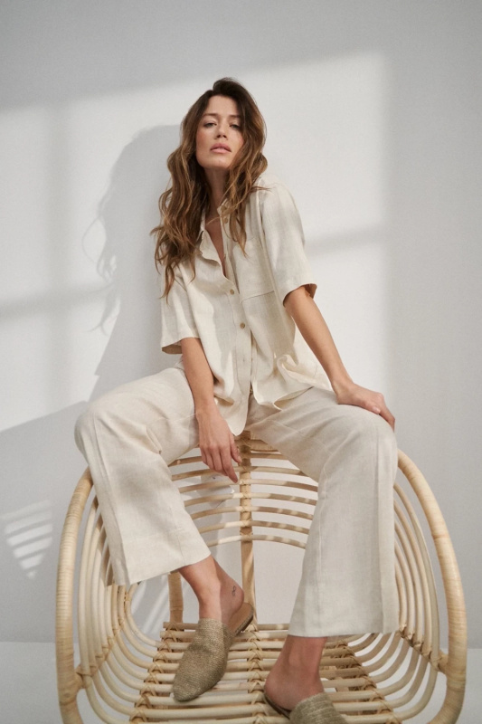 Dámská lněná košile MOODO - světle béžová Velikost: L