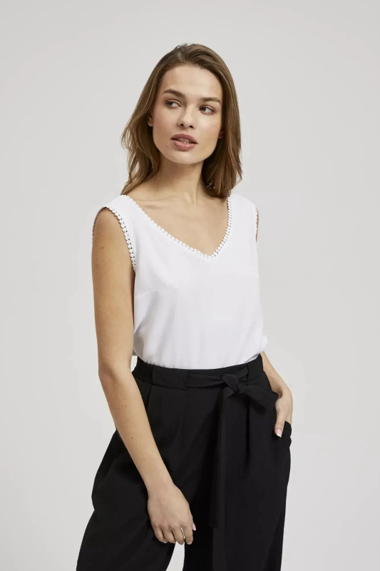 Dámské tílko s výstřihem do v MOODO - bílá  Velikost: XS