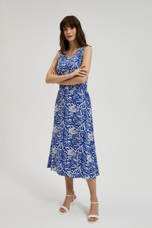 Dámské midi šaty vzorované MOODO - námořnická modrá Velikost: 36