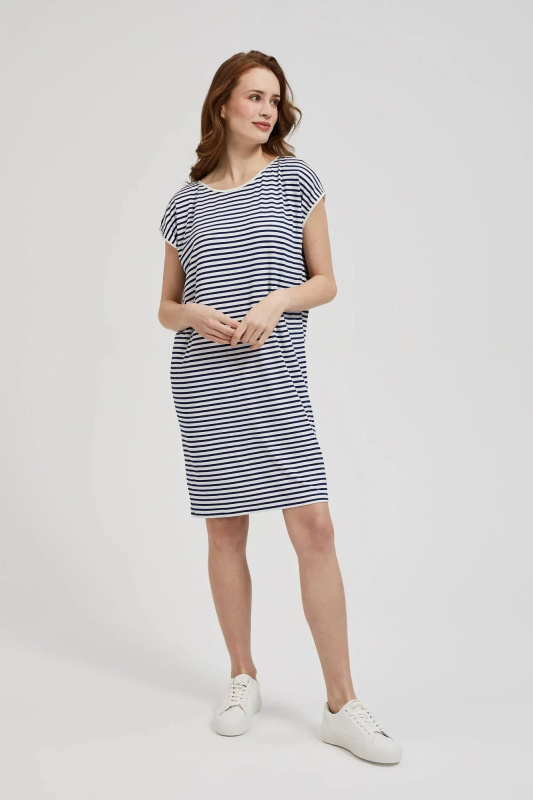 Dámské volnočasové šaty MOODO - modrá/bílá Velikost: 38