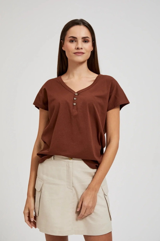 Dámské tričko s knoflíky MOODO - hnědá Velikost: XS