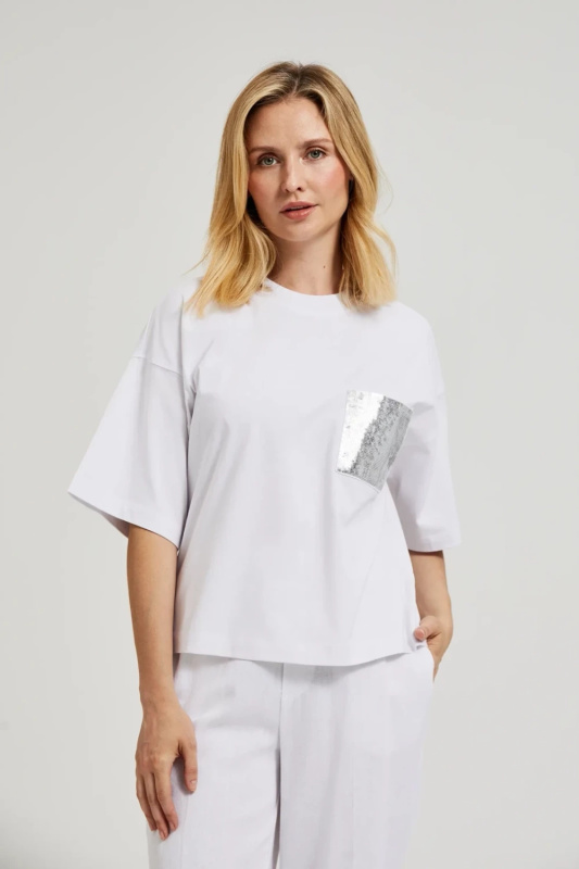 Dámské tričko s flitry MOODO - bílá S