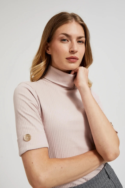 Dámská žebrovaná roláková halenka MOODO - růžová Velikost: S