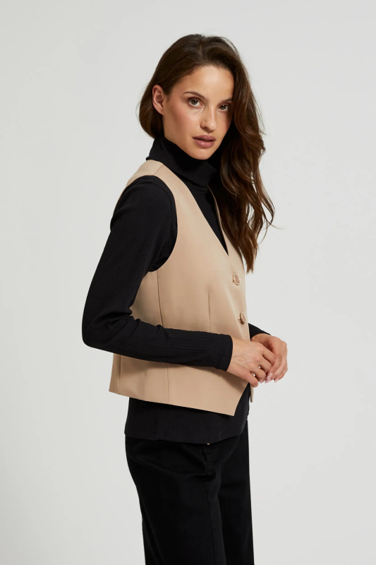 Dámská vesta s ozdobnými knoflíky MOODO - béžová Velikost: L