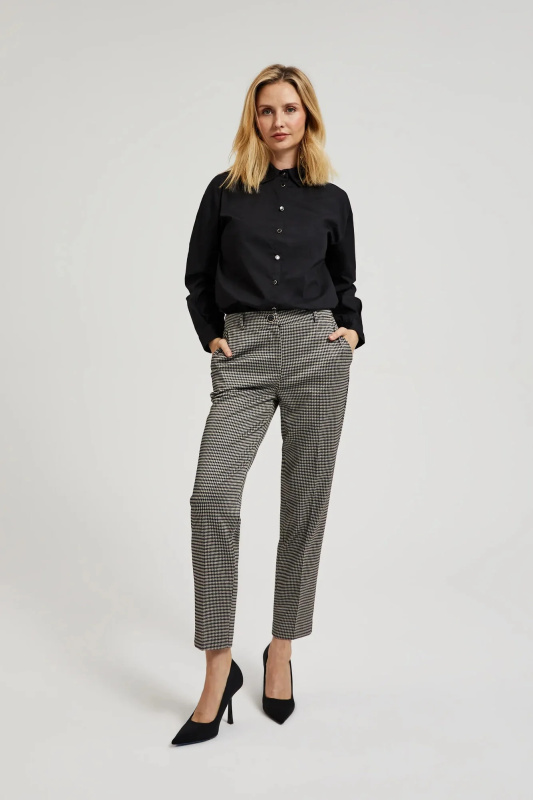 Dámské elegantní kalhoty typu houndstooth MOODO - béžové Velikost: XXL