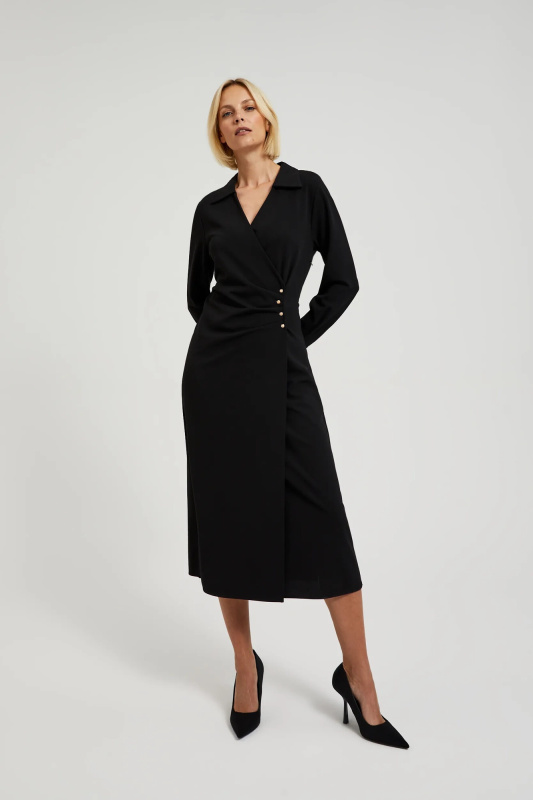 Dámské midi košilové šaty s ozdobnými knoflíky MOODO - černé Velikost: L