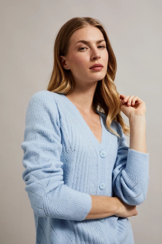 Dámský prolamovaný svetr MOODO - modrý Velikost: S