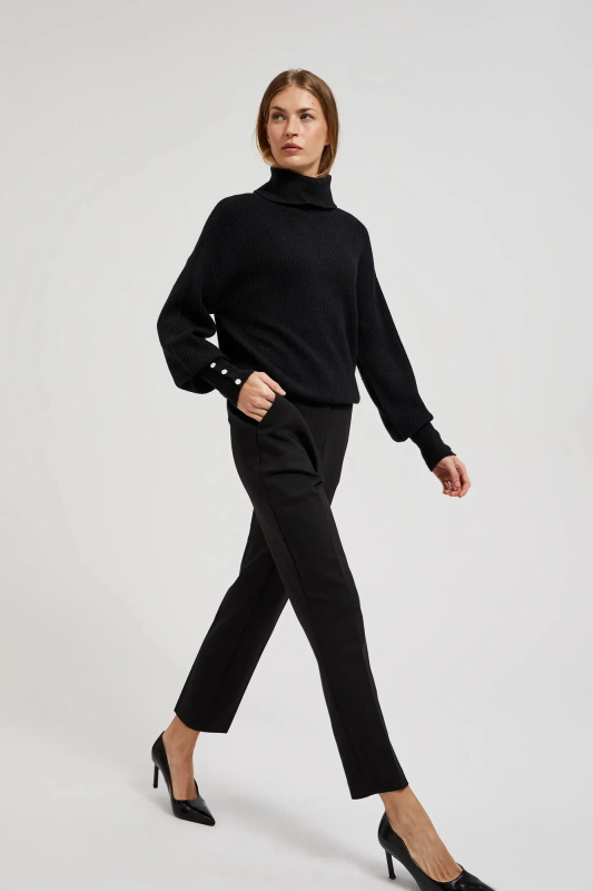 Dámské elegantní kalhoty s řasením MOODO - černé Velikost: XXL