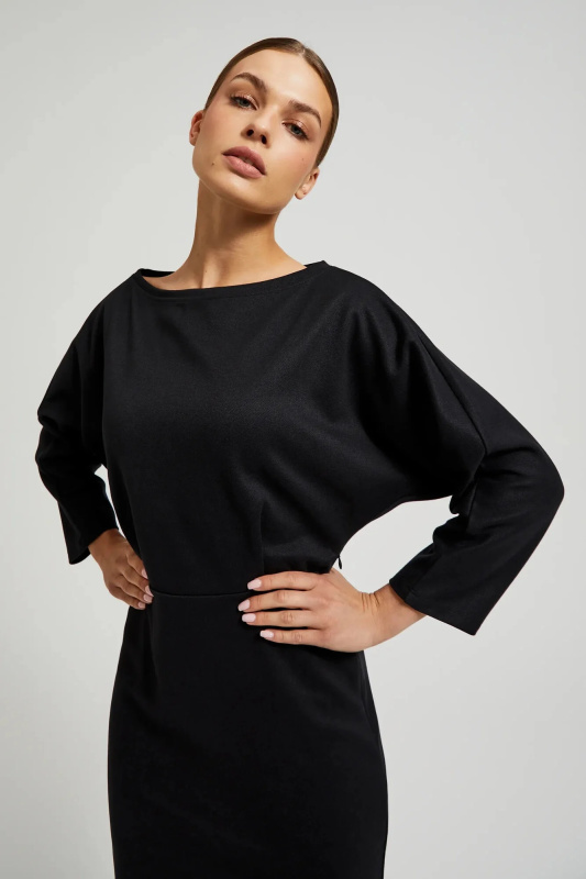 Dámské hladké šaty ke kolenům MOODO - černé Velikost: XL