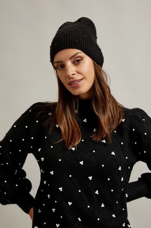 Dámská čepice Moodo s perlami - černá