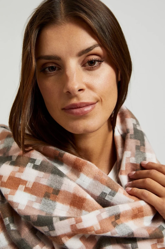 Dámský kostkovaný šátek MOODO - bílo-hnědý