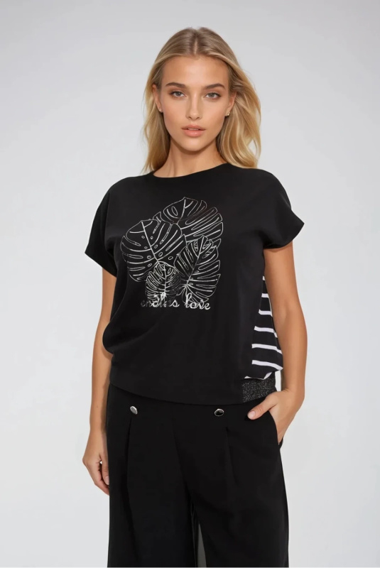 Marisse Black Cotton Blouse With Print