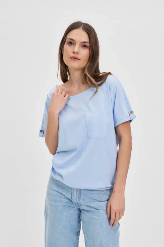 Marisse Blue Cotton T-Shirt With Pocket