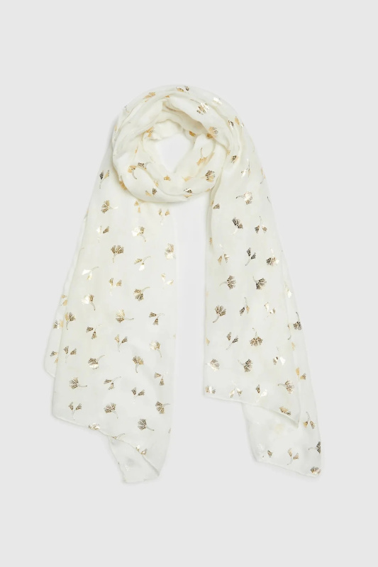 Dámský šátek se zlatým potiskem MOODO - bílý