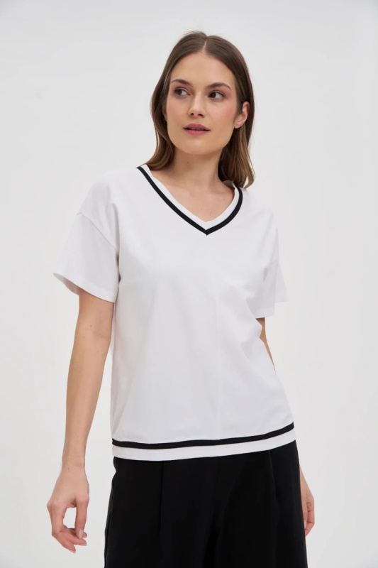 Marisse Cotton V-Neck Blouse, White