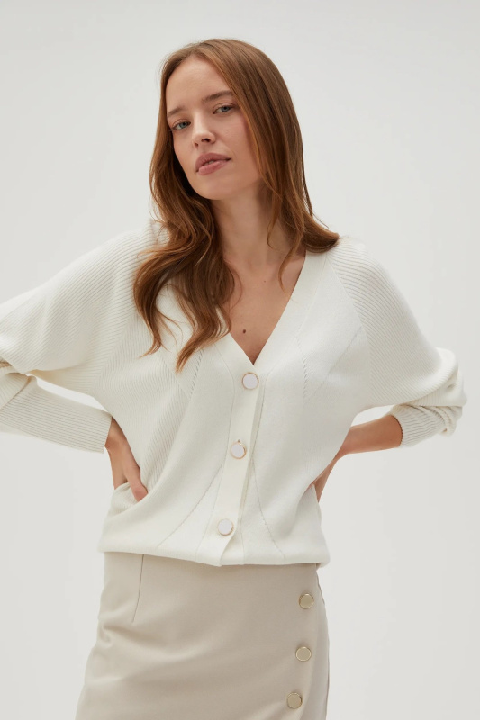 Dámský propínací svetr MOODO - bílý Velikost: XS