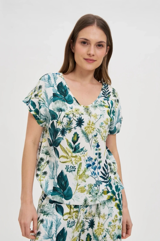 Marisse White Floral Pattern Shirt