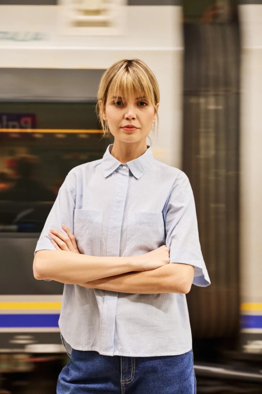 Marisse Light Blue Striped Cotton Shirt