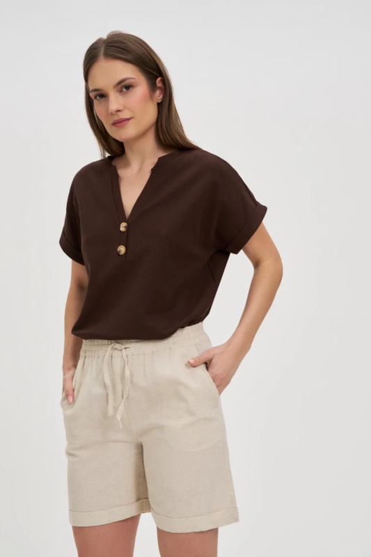 Marisse Brown Blouse With Buttons On The Neckline
