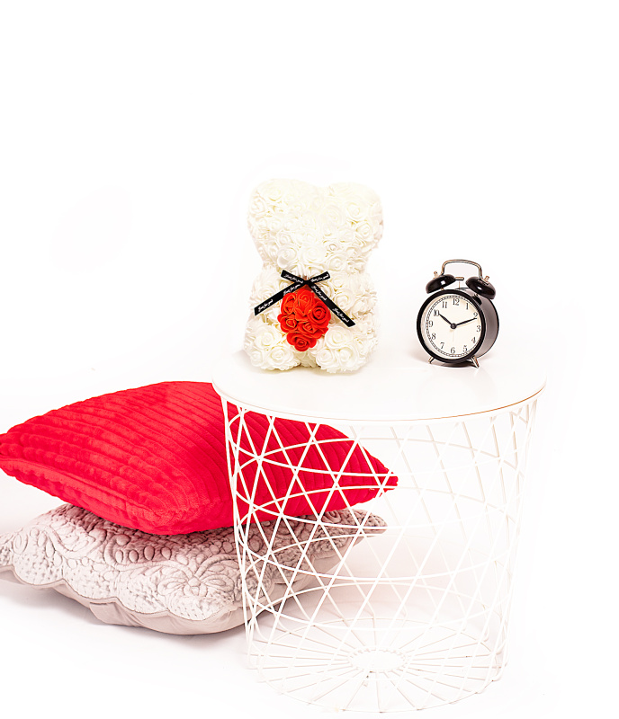 Tomido Medvídek z růží Rose Bear Bílý se Srdcem 25 cm bílo-červený