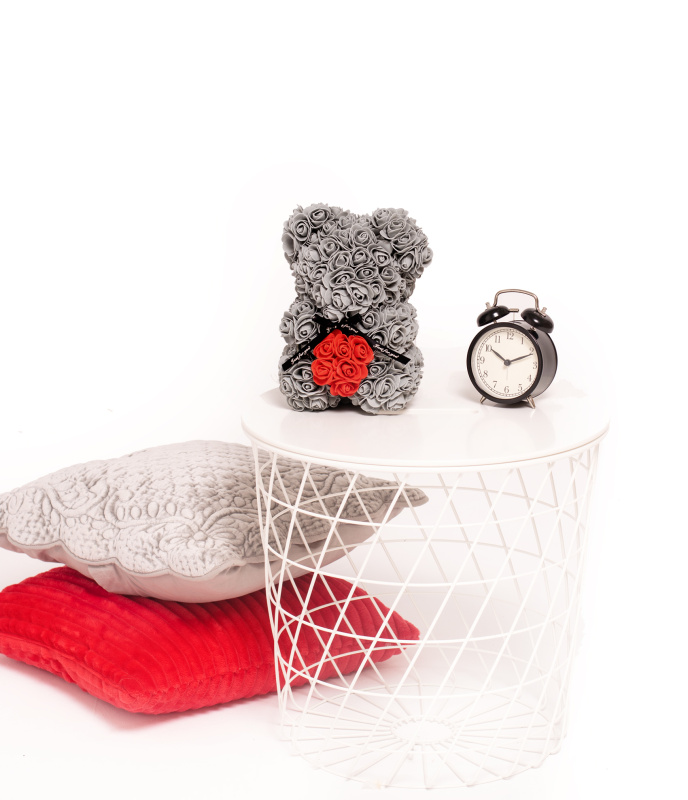 Tomido Medvídek z růží Rose Bear Šedý se Srdcem 25 cm šedo-červený