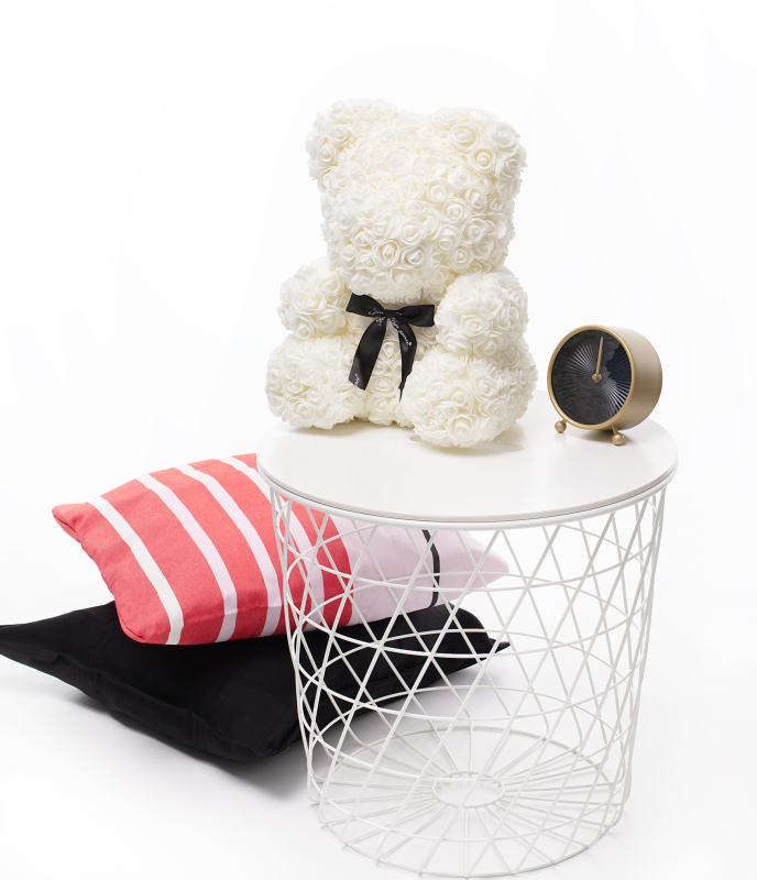 Tomido Medvídek z růží Rose Bear 40 cm bílý
