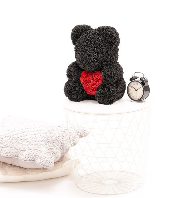 Tomido Medvídek z růží Rose Bear černo-červený 40 cm