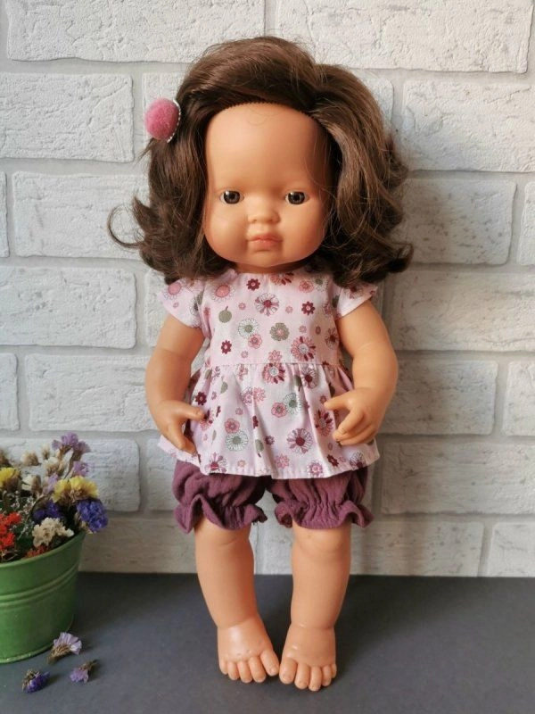 Alimi Oblečky pro panenky tunika a kraťasky Květy růžová/bordó