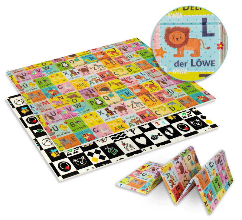 Humbi silná oboustranná pěnová podložka XPE 120 × 180 s německou abecedou