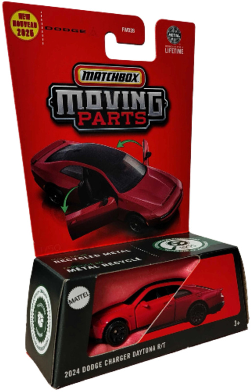 Matchbox Moving Parts Dodge Charger Daytona R/T 2024 červený kovový model se zavíracími dveřmi