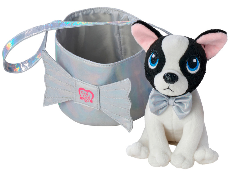 Chi Chi Love Shimmer plyšový černo‑bílý pejsek v kabelce