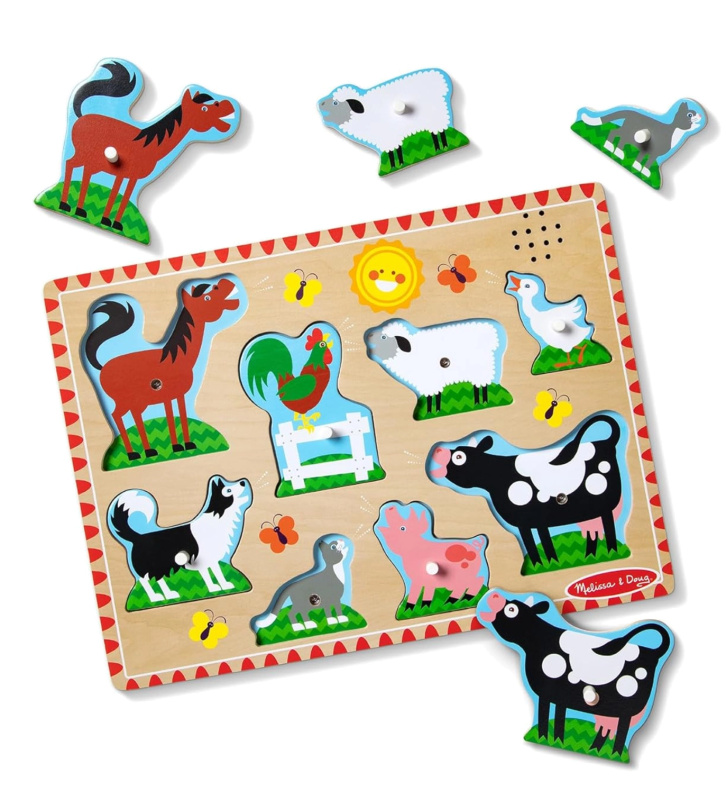 Dřevěné zvukové vkládací puzzle zvířátka z farmy Melissa & Doug